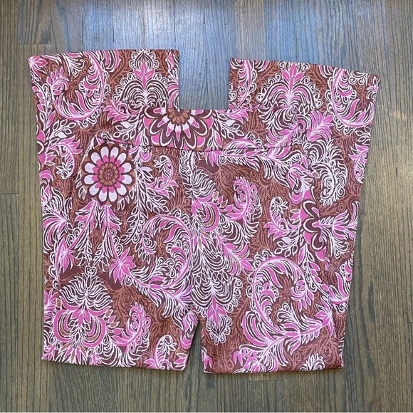 ANTHROPOLOGIE MAEVE Maria Paisley Boho Pink Metallic PANTS Flare Gold 10 - Picture 11 of 12